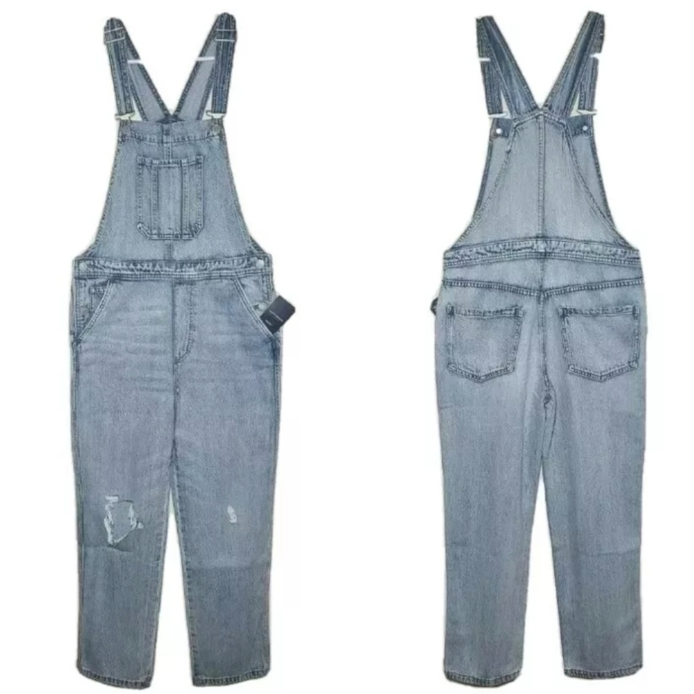 Lucky Brand Distressed Boyfriend Denim Overalls NWT